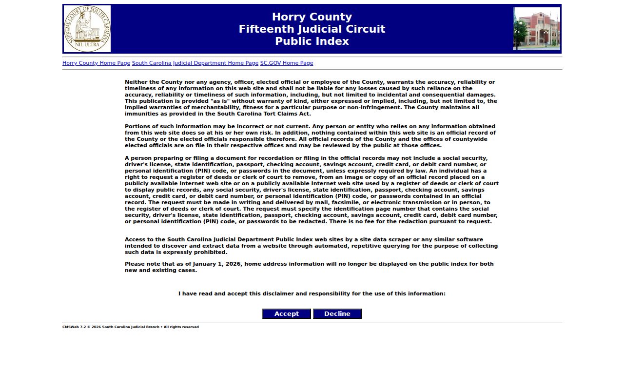 Myrtle Beach residents directory Horry court public index entry