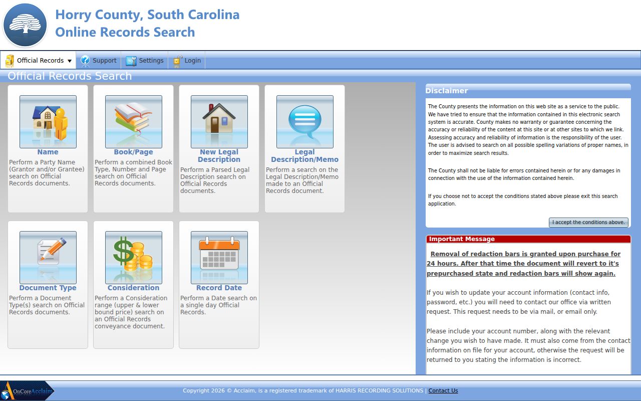 Myrtle Beach street directory Horry deed index search modes